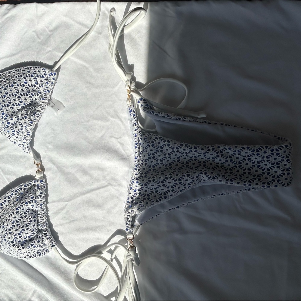 White and Blue Patterned Bikini